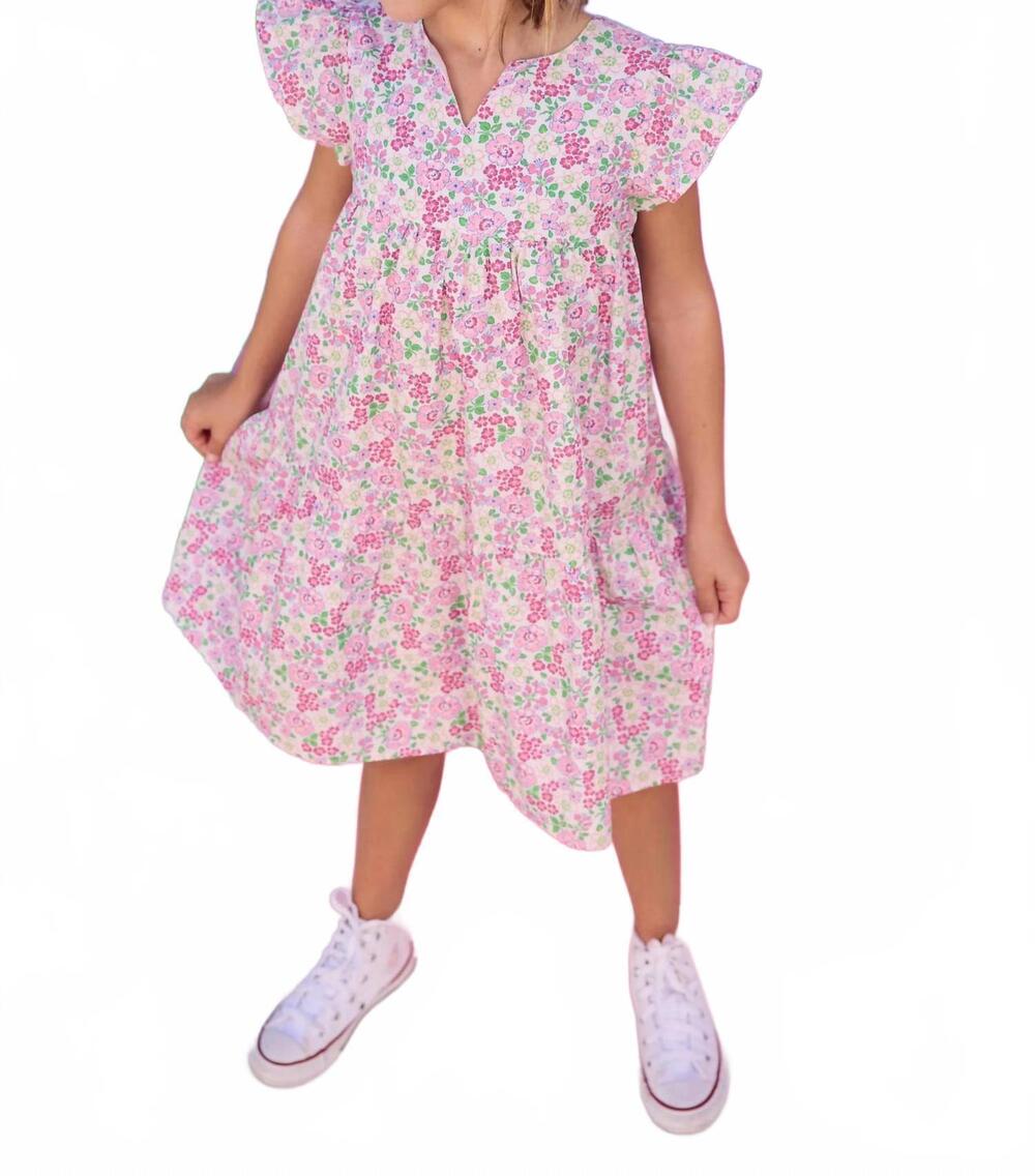NEW BISBY girls bloomsbury blossoms positano dress in pink